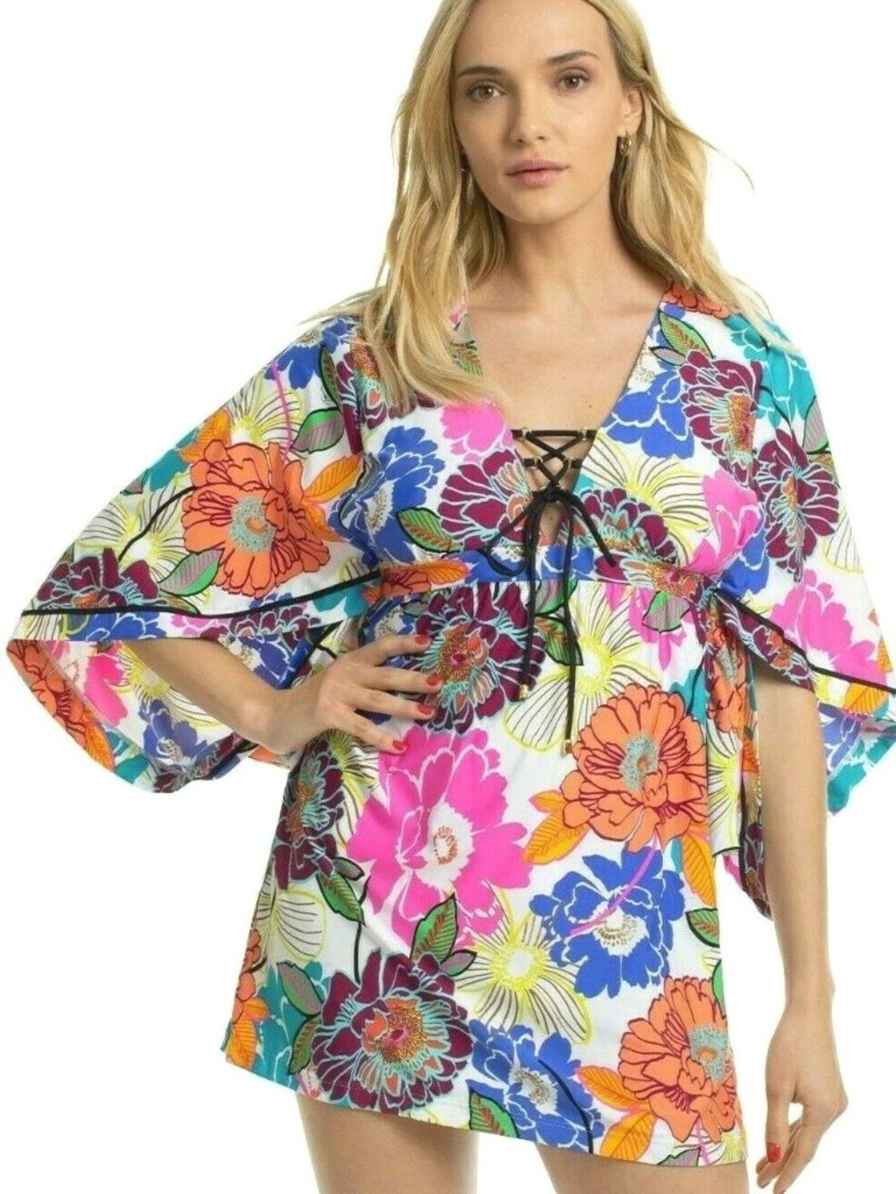 NWT Trina Turk Women's Radiant Blooms Floral Tunic Cover Up Dress Large L